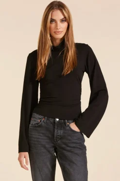 Tops*bobi Los Angeles BELL SLEEVE MOCK NECK TOP BLACK