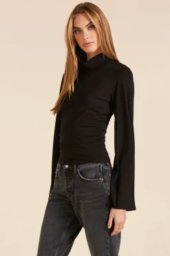 Tops*bobi Los Angeles BELL SLEEVE MOCK NECK TOP BLACK