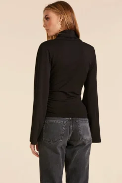 Tops*bobi Los Angeles BELL SLEEVE MOCK NECK TOP BLACK