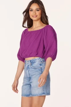 Tops*bobi Los Angeles BOATNECK SHIRRED 3/4 SLEEVE TOP ACAI