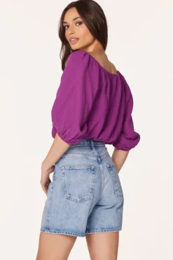 Tops*bobi Los Angeles BOATNECK SHIRRED 3/4 SLEEVE TOP ACAI