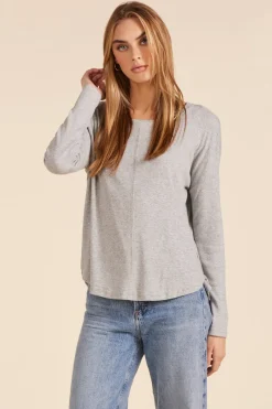 Tops*bobi Los Angeles BOATNECK TEE WITH SEAM DETAIL HEATHER GREY