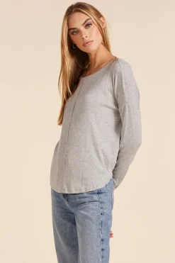 Tops*bobi Los Angeles BOATNECK TEE WITH SEAM DETAIL HEATHER GREY