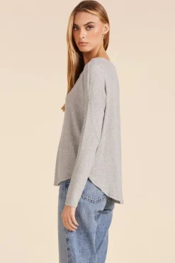 Tops*bobi Los Angeles BOATNECK TEE WITH SEAM DETAIL HEATHER GREY