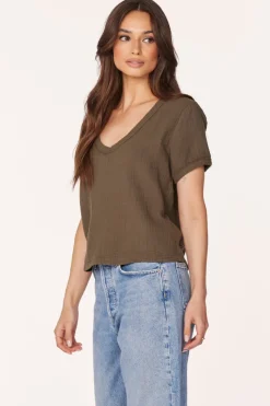 Tops*bobi Los Angeles BOXY CROP V-NECK TROOPS