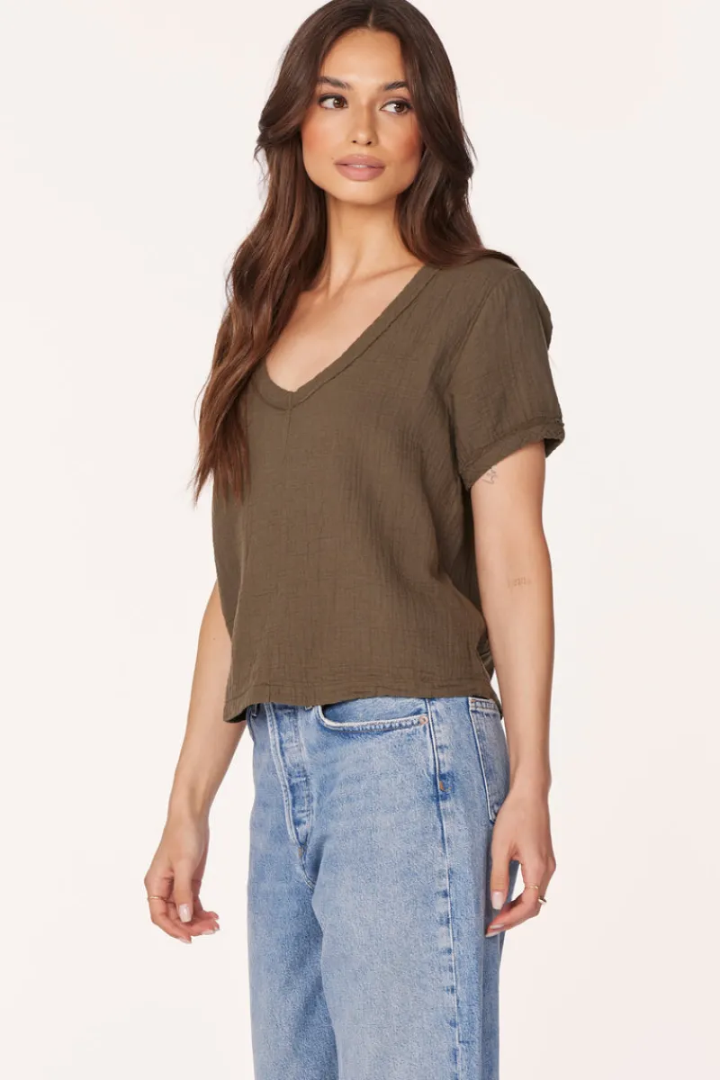 Tops*bobi Los Angeles BOXY CROP V-NECK TROOPS