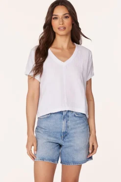 Tops*bobi Los Angeles BOXY CROP V-NECK WHITE