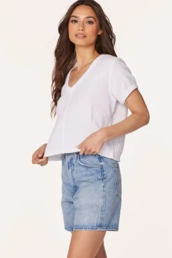 Tops*bobi Los Angeles BOXY CROP V-NECK WHITE