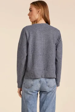 Sweaters|Tops*bobi Los Angeles BOXY HENLEY SWEATSHIRT BLUE