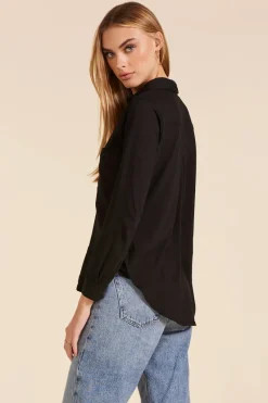 Tops*bobi Los Angeles BUTTON FRONT COLLARED TEE BLACK