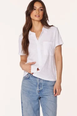 Tops*bobi Los Angeles BUTTON FRONT COLLARED TEE WHITE