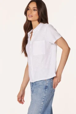 Tops*bobi Los Angeles BUTTON FRONT COLLARED TEE WHITE