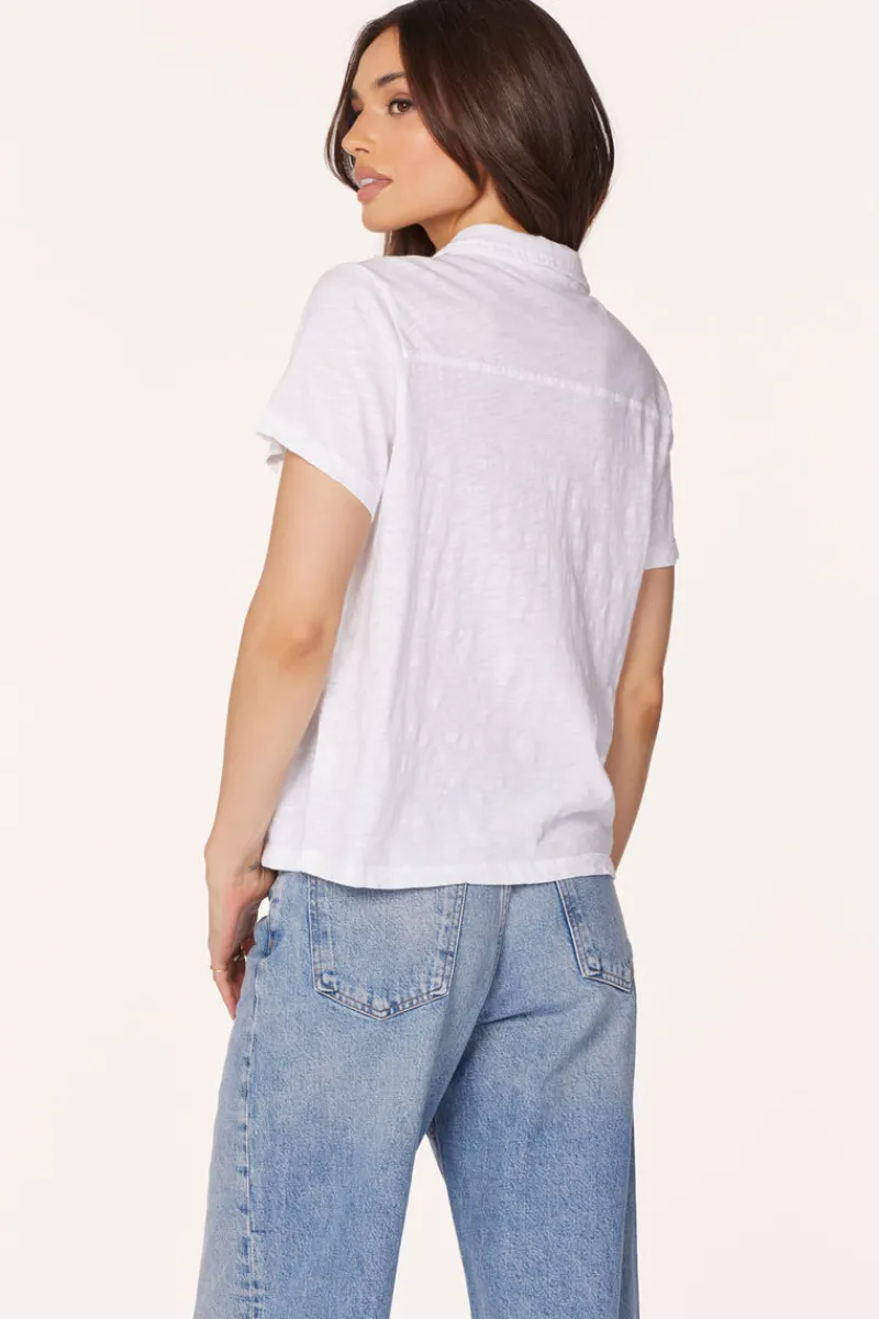 Tops*bobi Los Angeles BUTTON FRONT COLLARED TEE WHITE