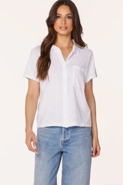 Tops*bobi Los Angeles BUTTON FRONT COLLARED TEE WHITE