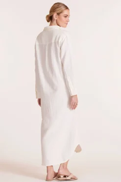 Dresses*bobi Los Angeles BUTTON FRONT MAXI SHIRT DRESS MACADAMIA