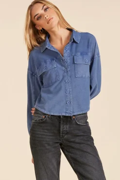 Outerwear|Tops*bobi Los Angeles BUTTON FRONT SHORT SHACKET INDIGO