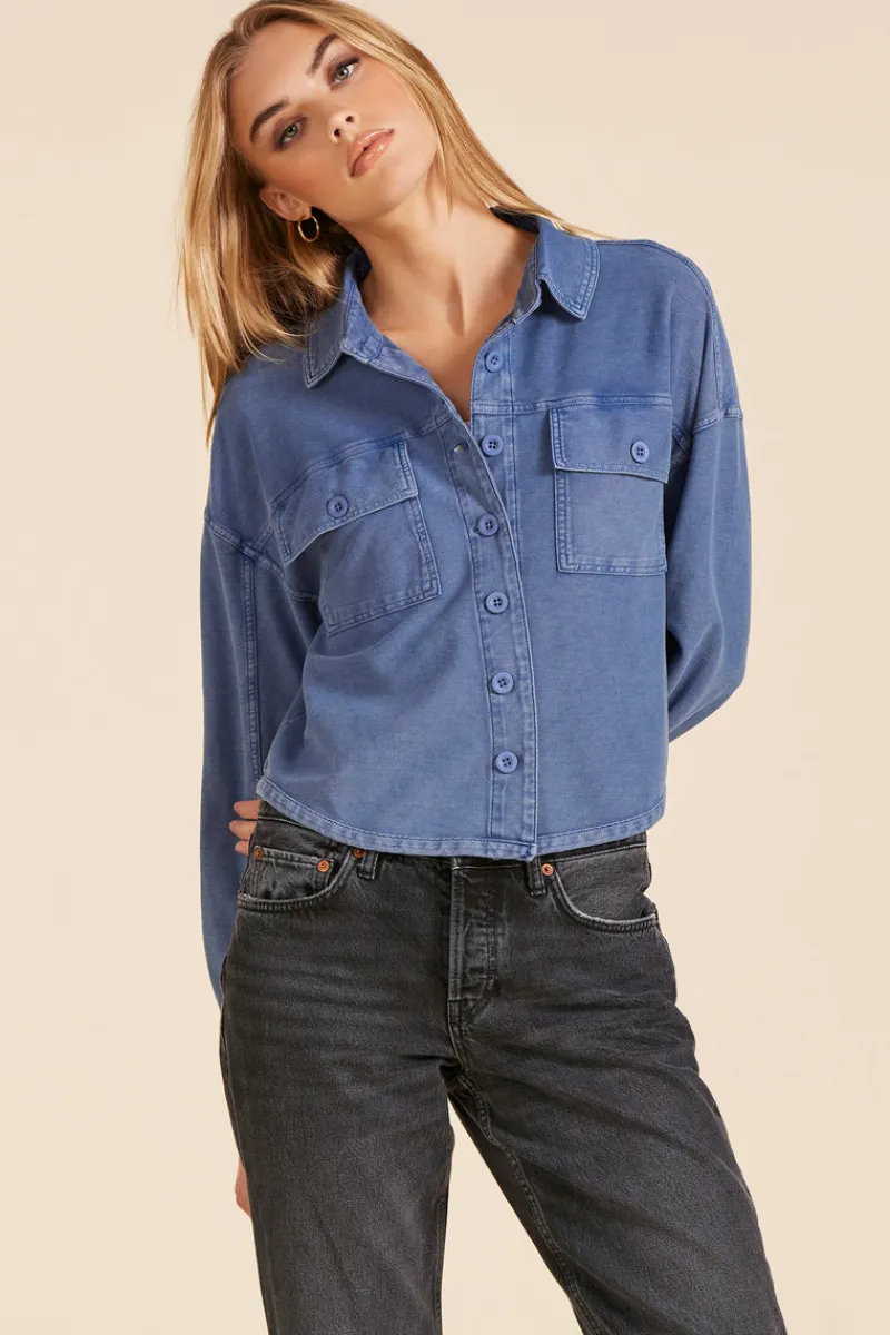 Outerwear|Tops*bobi Los Angeles BUTTON FRONT SHORT SHACKET INDIGO