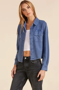 Outerwear|Tops*bobi Los Angeles BUTTON FRONT SHORT SHACKET INDIGO