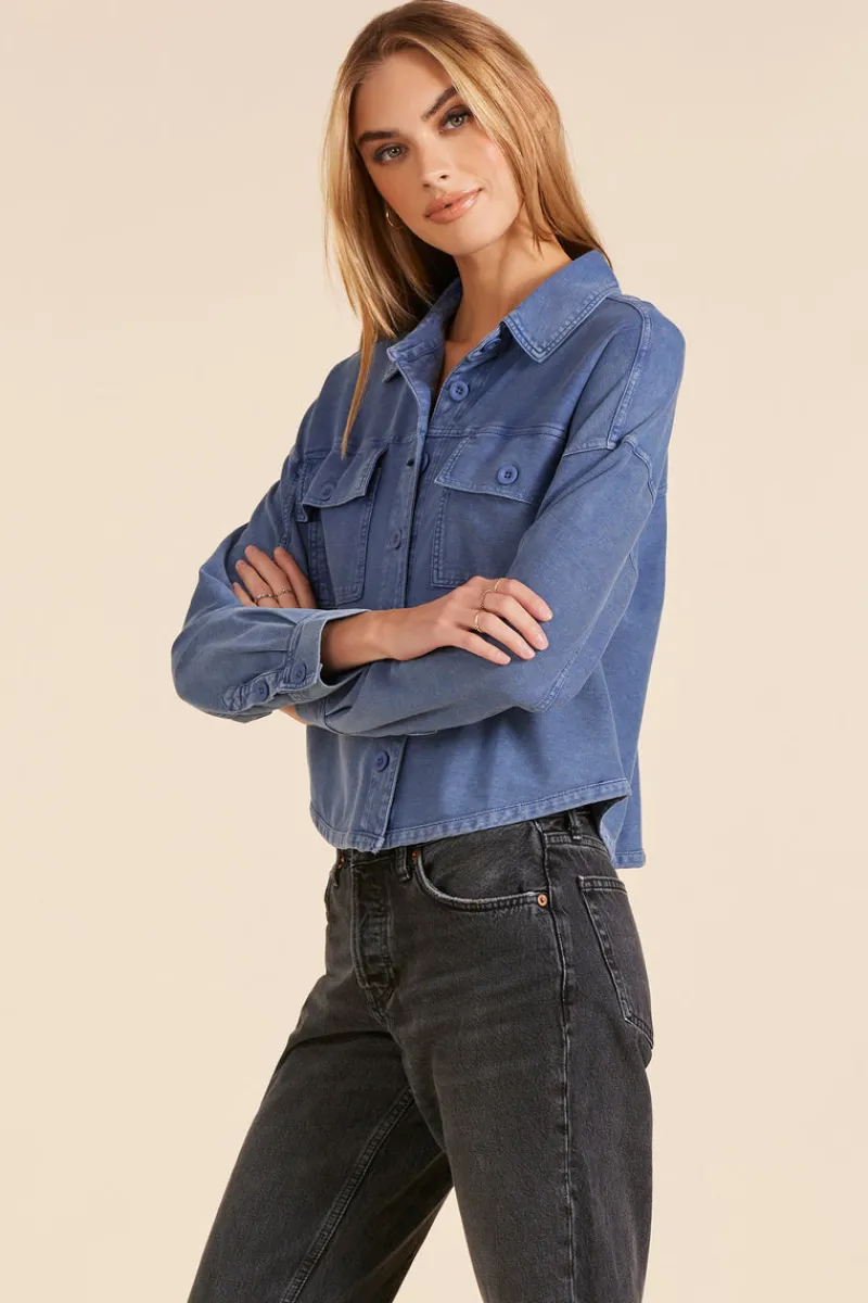 Outerwear|Tops*bobi Los Angeles BUTTON FRONT SHORT SHACKET INDIGO