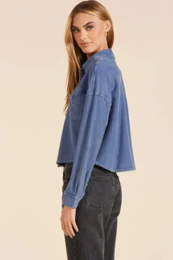 Outerwear|Tops*bobi Los Angeles BUTTON FRONT SHORT SHACKET INDIGO