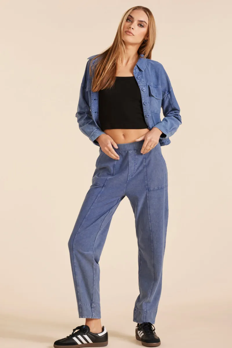 Outerwear|Tops*bobi Los Angeles BUTTON FRONT SHORT SHACKET INDIGO