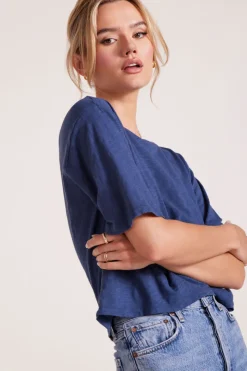 Tops*bobi Los Angeles CENTER BACK SEAM CROP TOP PACIFIC BLUE