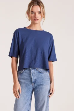 Tops*bobi Los Angeles CENTER BACK SEAM CROP TOP PACIFIC BLUE
