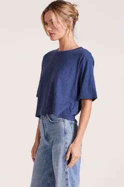 Tops*bobi Los Angeles CENTER BACK SEAM CROP TOP PACIFIC BLUE