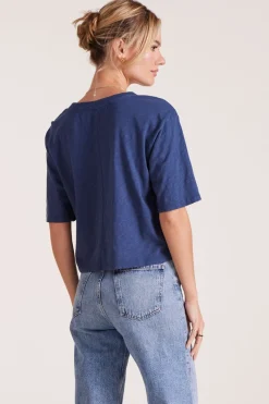 Tops*bobi Los Angeles CENTER BACK SEAM CROP TOP PACIFIC BLUE