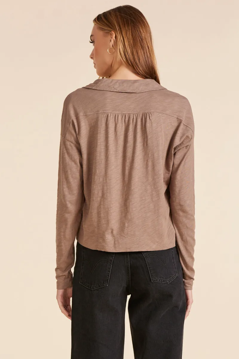 Tops*bobi Los Angeles COLLARED LONG SLEEVE TEE HAZELNUT
