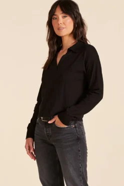 Tops*bobi Los Angeles COLLARED POLO SHIRT BLACK