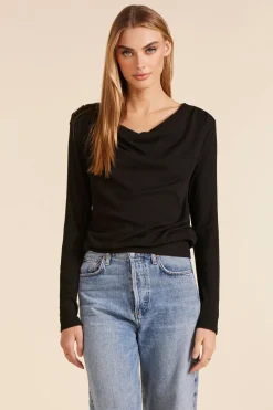 Tops*bobi Los Angeles COWL NECK LONG SLEEVE TOP BLACK