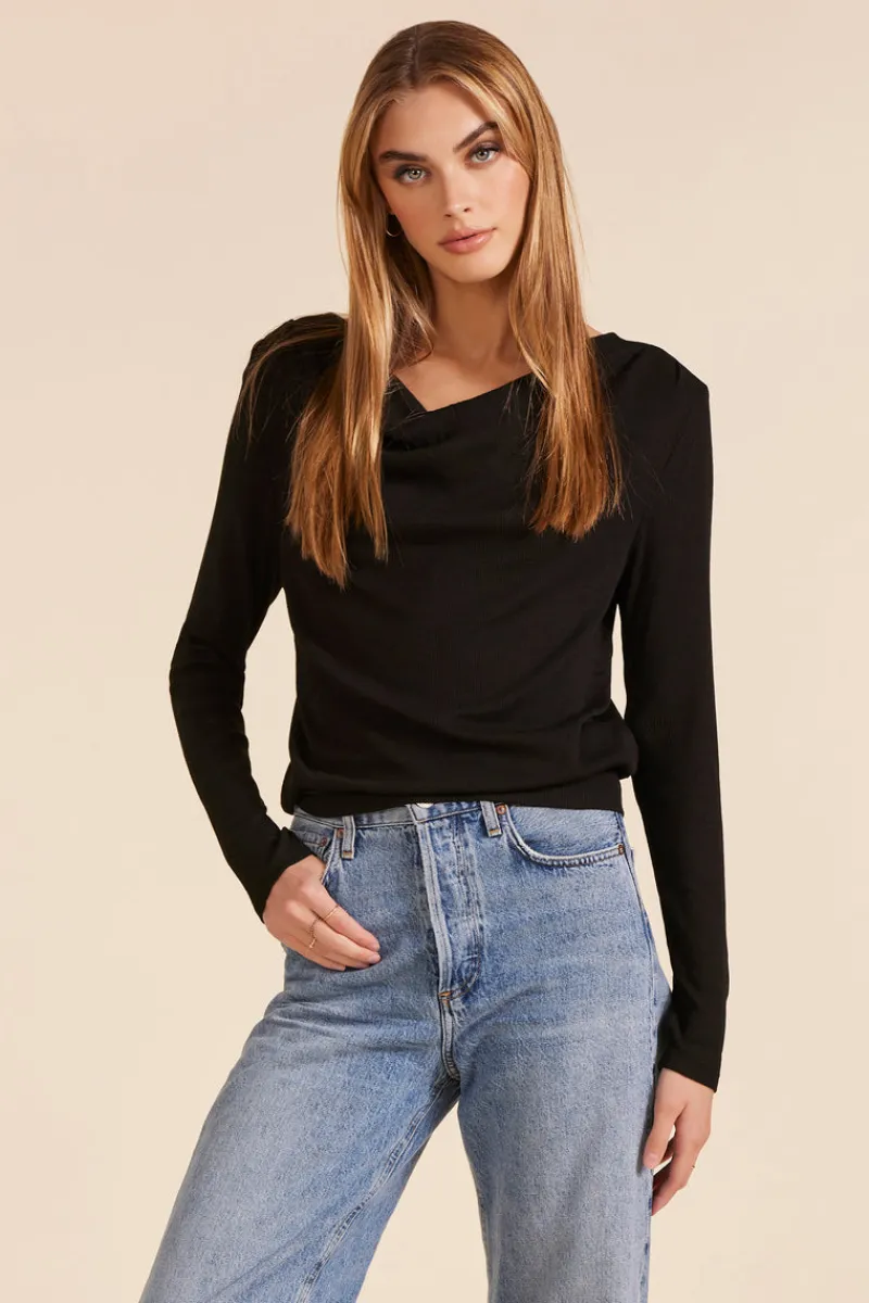 Tops*bobi Los Angeles COWL NECK LONG SLEEVE TOP BLACK