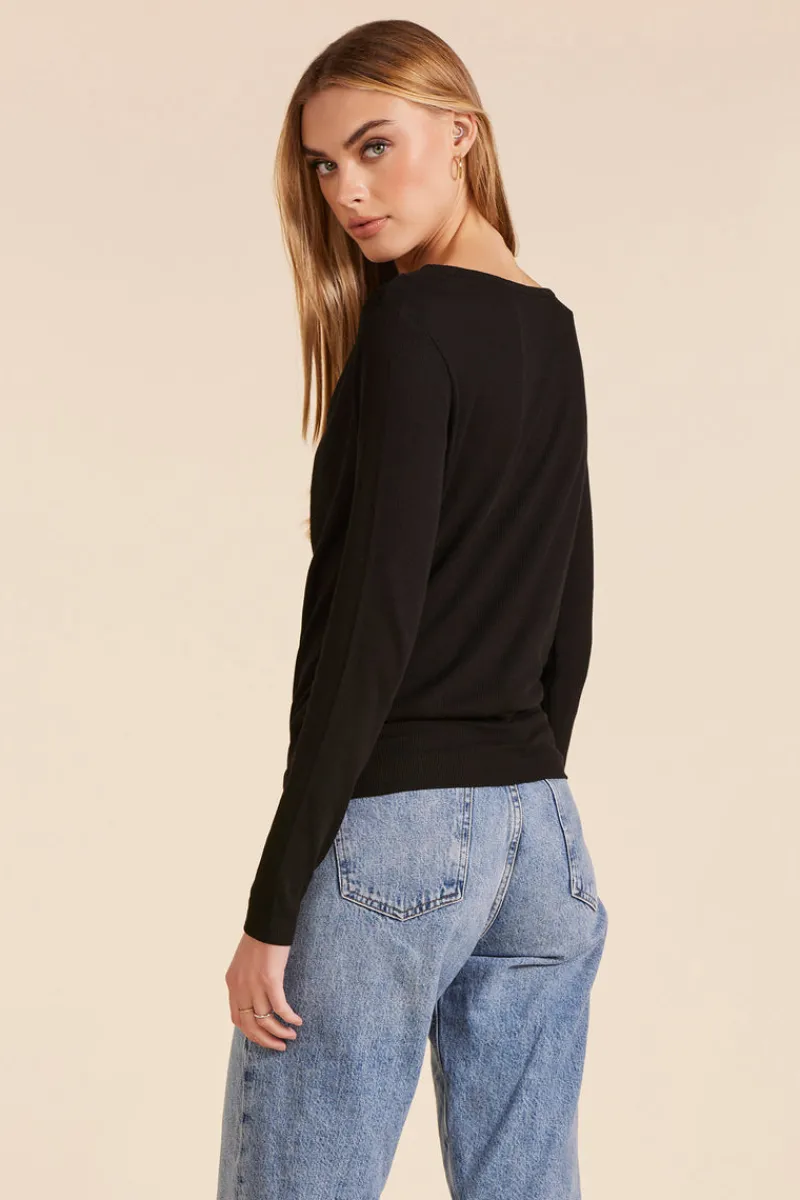 Tops*bobi Los Angeles COWL NECK LONG SLEEVE TOP BLACK