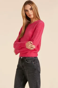 Sweaters*bobi Los Angeles CREWNECK CROPPED SWEATER FUCHSIA
