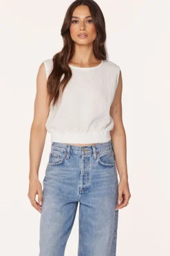 Tanks*bobi Los Angeles CREWNECK TANK WITH ELASTIC HEM CREAM