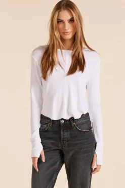 Tops*bobi Los Angeles CROPPED BOXY LONG SLEEVE TEE WHITE