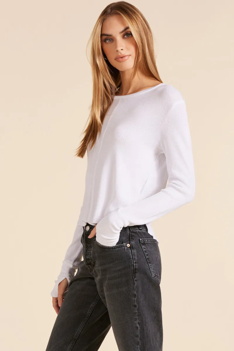Tops*bobi Los Angeles CROPPED BOXY LONG SLEEVE TEE WHITE