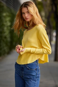 Tops*bobi Los Angeles CROPPED BOXY LONG SLEEVE TEE SUNNYSIDE