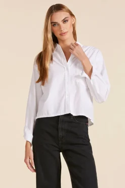 Tops*bobi Los Angeles CROPPED COLLARED BUTTON DOWN WHITE