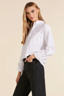 Tops*bobi Los Angeles CROPPED COLLARED BUTTON DOWN WHITE
