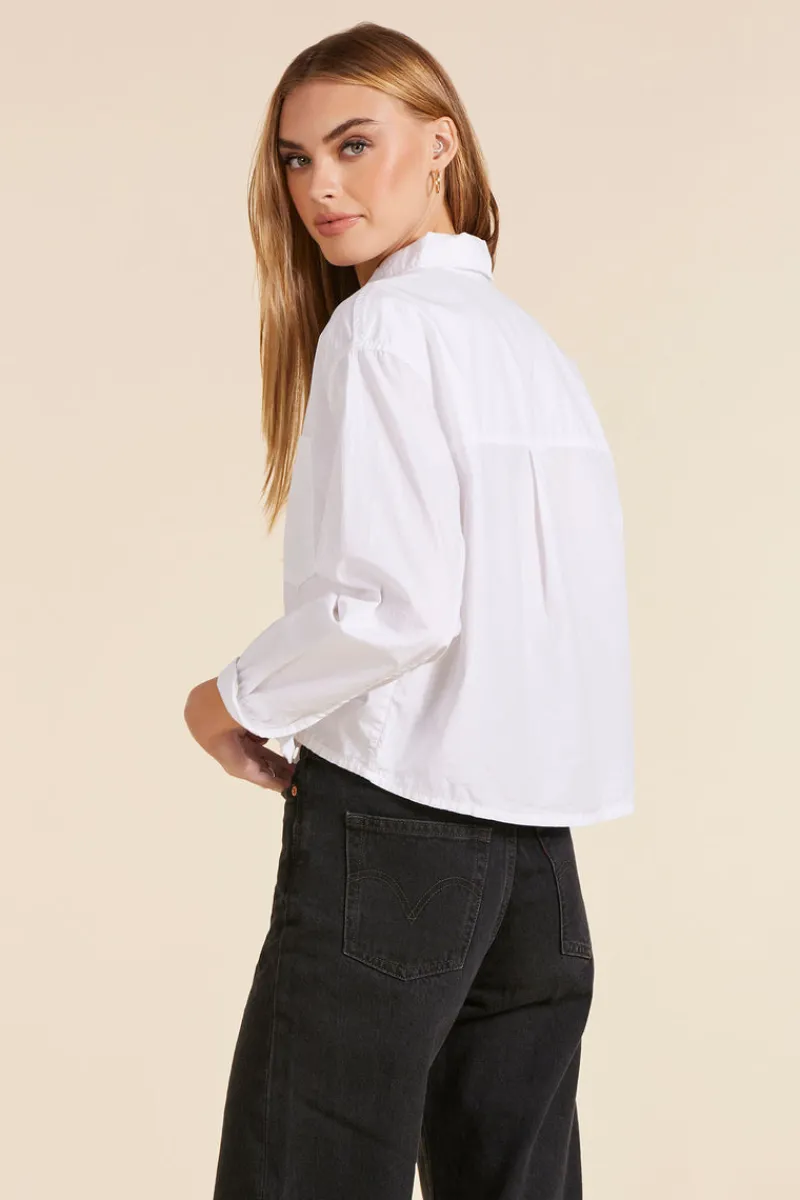 Tops*bobi Los Angeles CROPPED COLLARED BUTTON DOWN WHITE