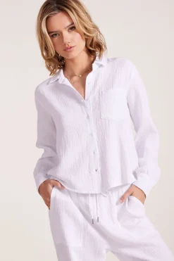 Tops*bobi Los Angeles CROPPED COLLARED BUTTON DOWN WHITE