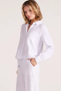 Tops*bobi Los Angeles CROPPED COLLARED BUTTON DOWN WHITE