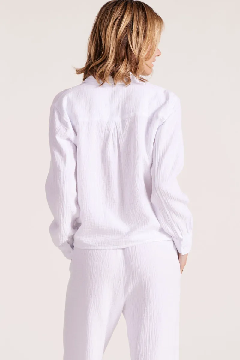 Tops*bobi Los Angeles CROPPED COLLARED BUTTON DOWN WHITE