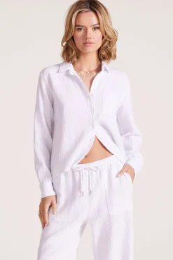 Tops*bobi Los Angeles CROPPED COLLARED BUTTON DOWN WHITE