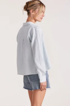 Tops*bobi Los Angeles CROPPED COLLARED BUTTON DOWN POWDER BLUE
