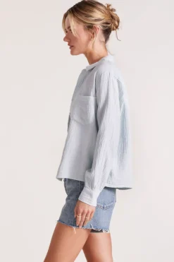 Tops*bobi Los Angeles CROPPED COLLARED BUTTON DOWN POWDER BLUE