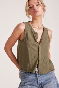 Tanks*bobi Los Angeles CROPPED SNAP TANK PESTO