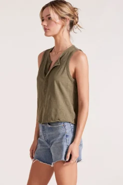 Tanks*bobi Los Angeles CROPPED SNAP TANK PESTO